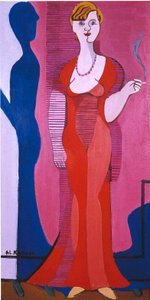 Mujer rubia en vestido rojo, retrato de Elisabeth Hembus de Ernst Ludwig Kirchner